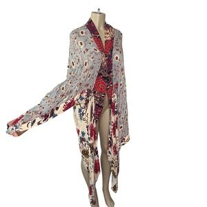 Umgee Kimono Women M/L Multi Floral C0930 Open Front Boho Draped Rayon Cardigan